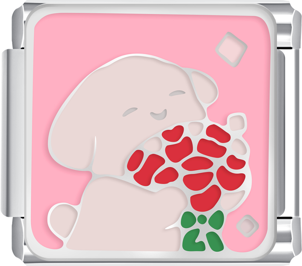 Pink puppy charm hugging red flowers for italian charm bracelet custom dog charm
