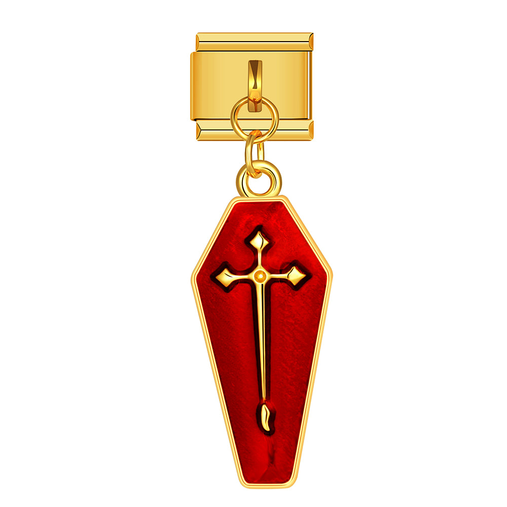 Halloween red coffin dangle charm for Italian charm bracelet, modular link style