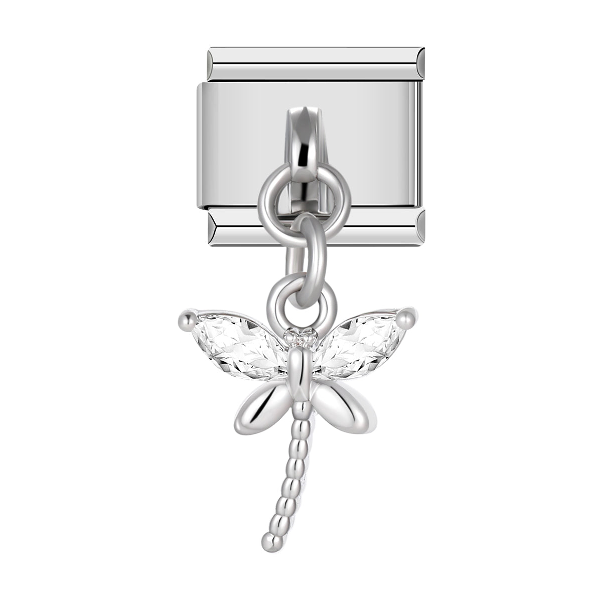 Dragonfly with Large Stones, on Silver italian charm bracelet personalized bracelets for women