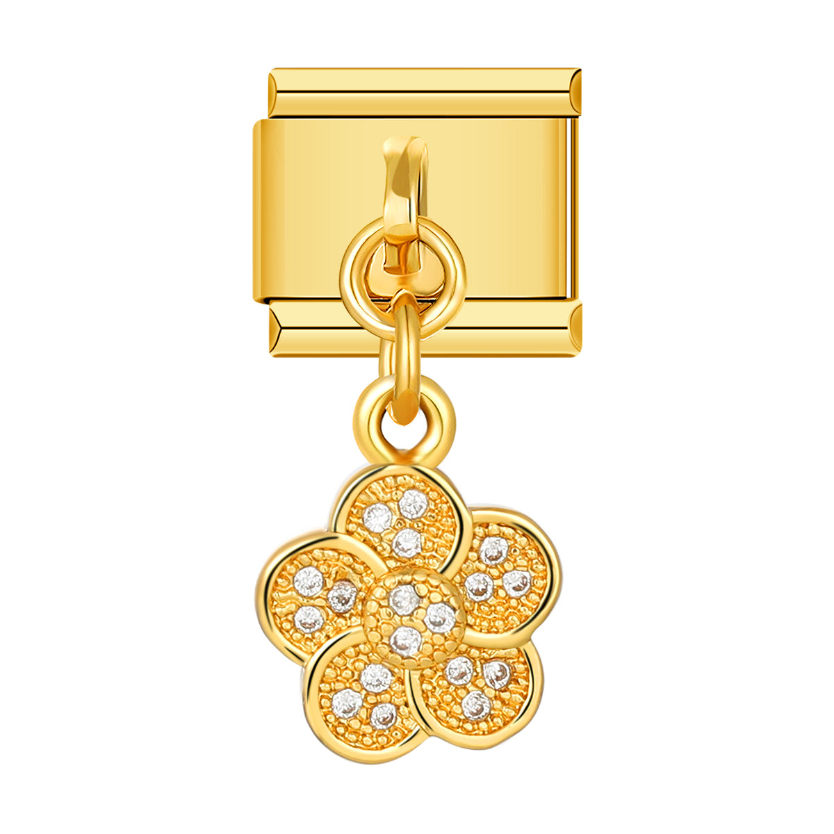 Flower of 5 Petals in Gold with Stones, on Gold italian charm bracelet personalized bracelets for women