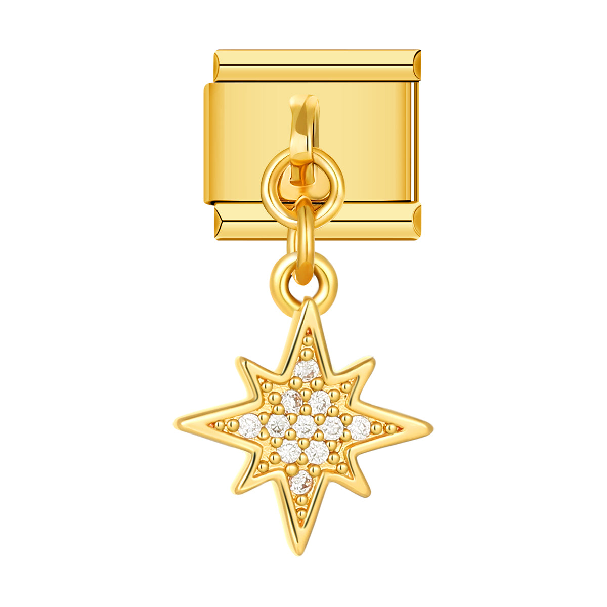 Gold Polar Star with Stones, on Gold italian charm bracelet personalized bracelets for women