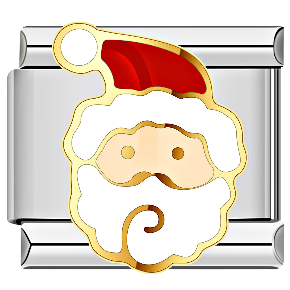 Santa head Italian charm white beard red hat, Christmas bracelet piece.