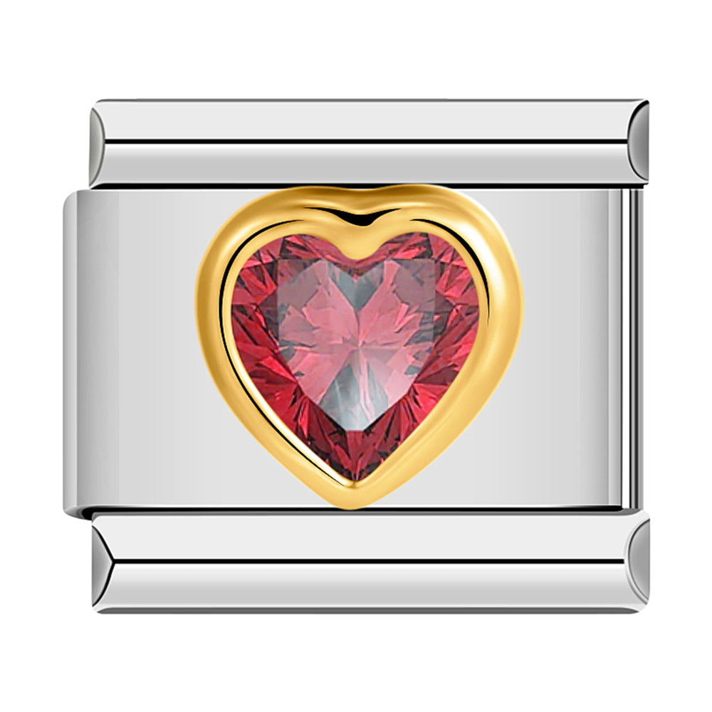 gold heart with red stone italian charm bracelet personalized charms for charm bracelets