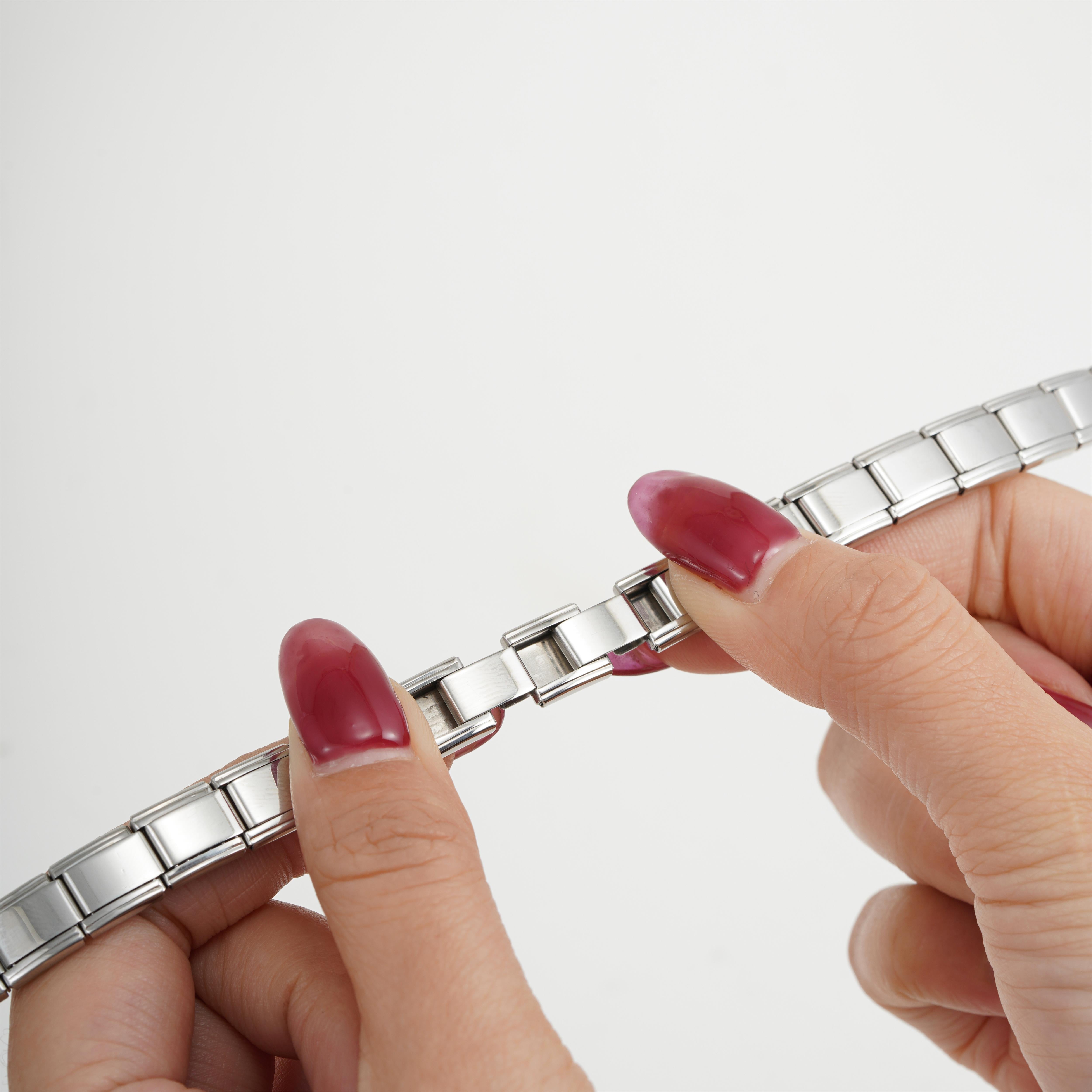 italian charm bracelet base chain showing stretch link mechanism for diy customization