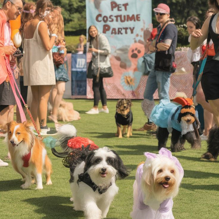 A joyful pet party moment filled with dogs, costumes, and laughter