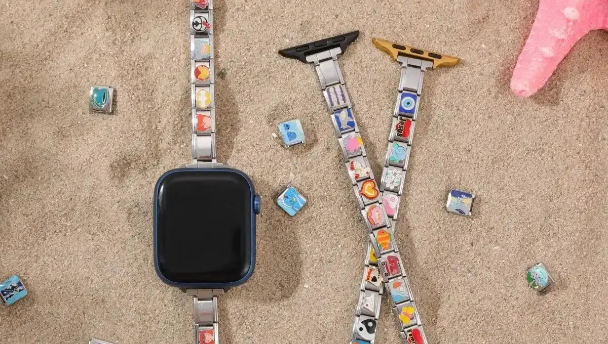 Multiple Italian charm bracelets displayed with loose modular charms around them, showcasing mix-and-match personalization – CHARMSDIY