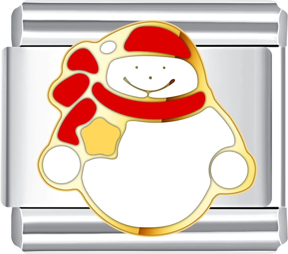 White snowman Italian charm with red hat, Christmas bracelet modular charm.