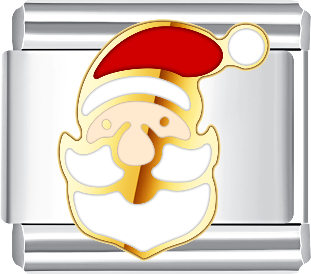 Santa Claus face charm with golden beard and red hat, adds classic Christmas cheer.