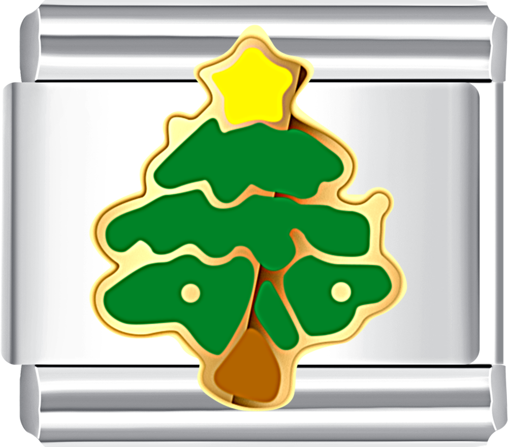 Green Christmas tree Italian charm with star, festive bracelet modular charm.