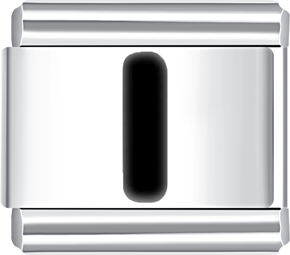 Sleek silver charm featuring the letter I in black, perfect for a personalized charm bracelet.