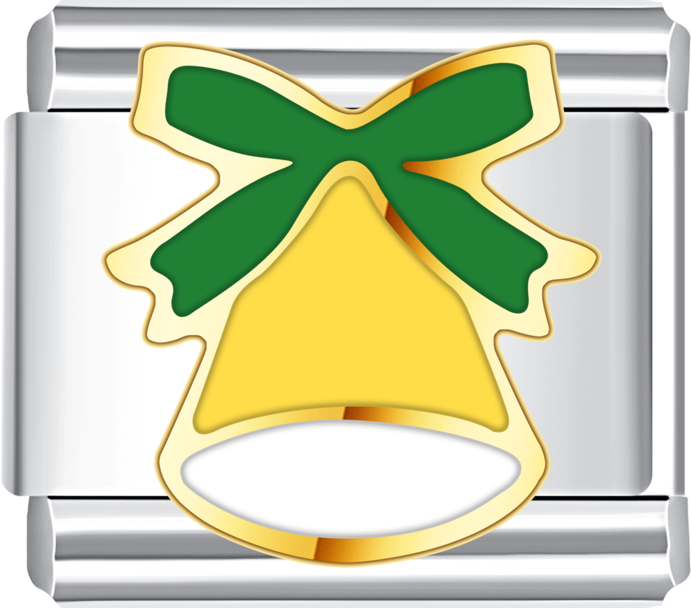 Gold bell Italian charm enamel design, festive Christmas jewelry piece.