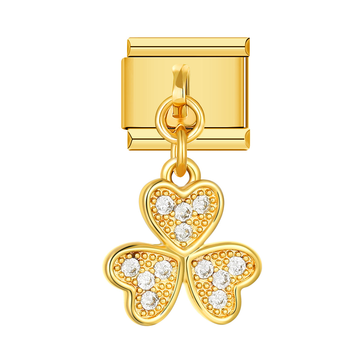 3-Leaf Clover in Gold with Stones, on Gold italian charm bracelet personalized bracelets for women