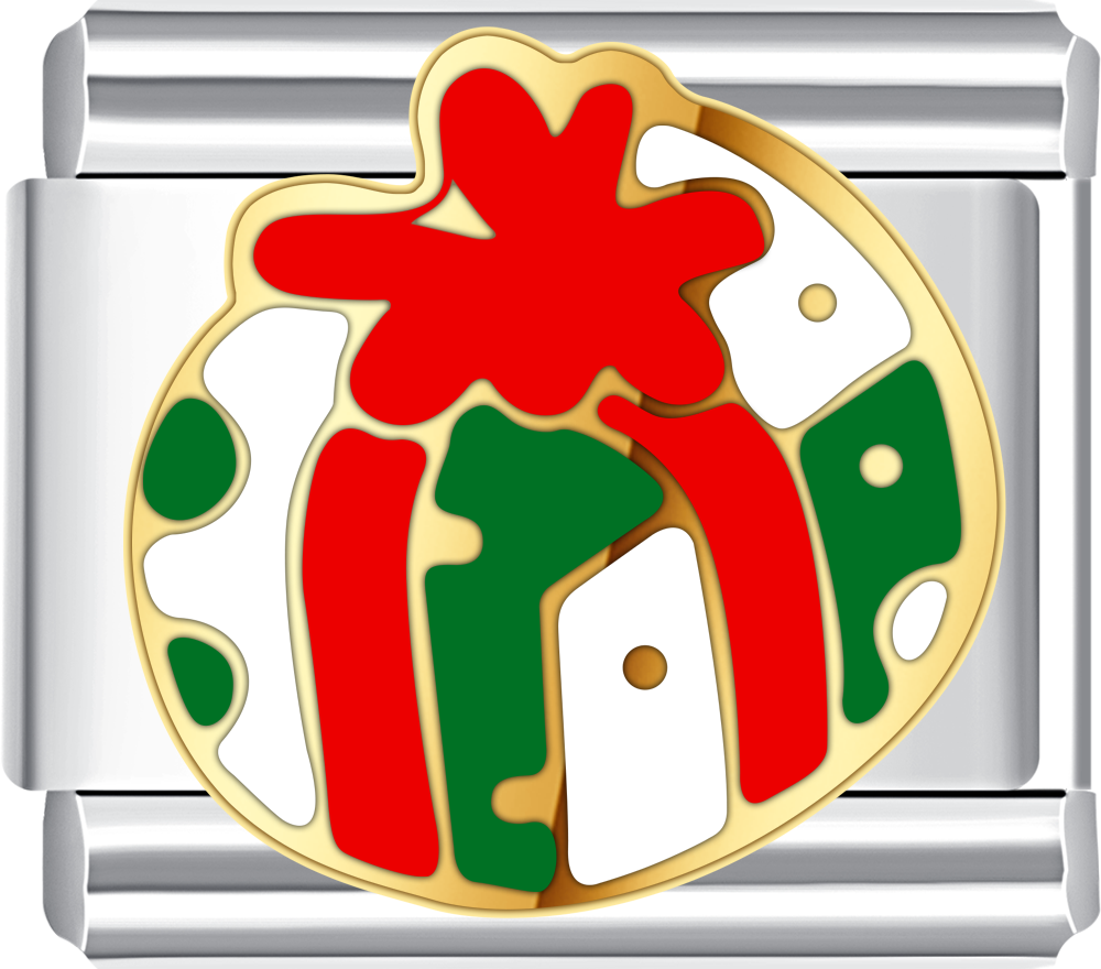 Red and green gift box Italian charm, gold bow Christmas bracelet charm.