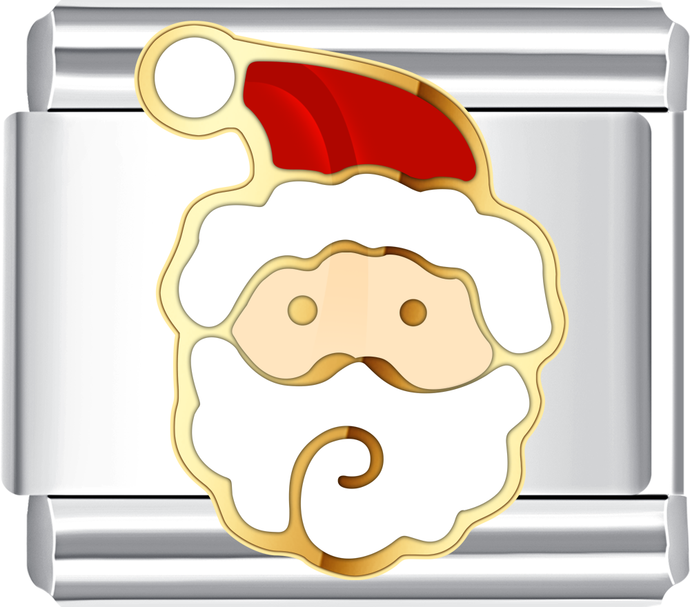 Santa head Italian charm white beard red hat, Christmas bracelet piece.