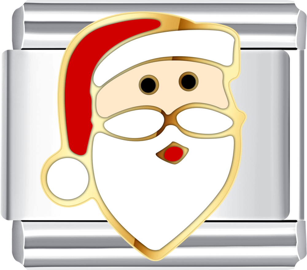 Santa face Italian charm red hat white beard, Christmas jewelry accessory.