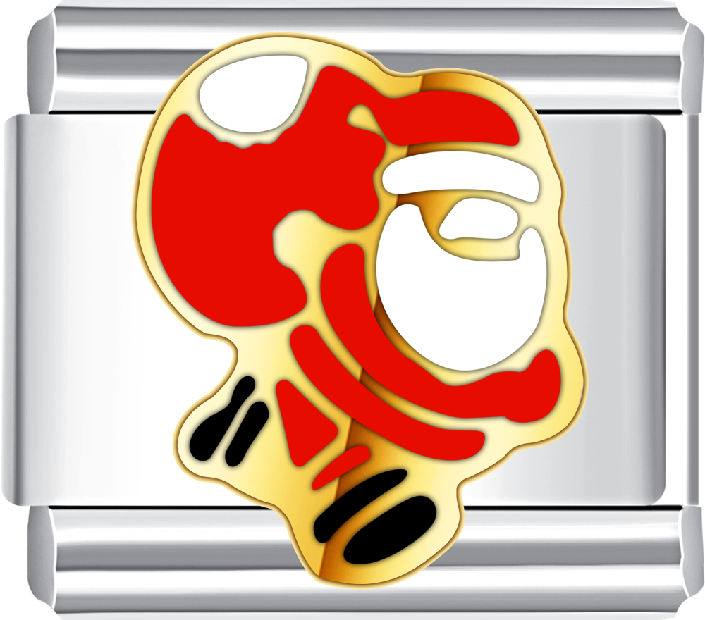 Santa with gift bag Italian charm red enamel, Christmas jewelry accessory.