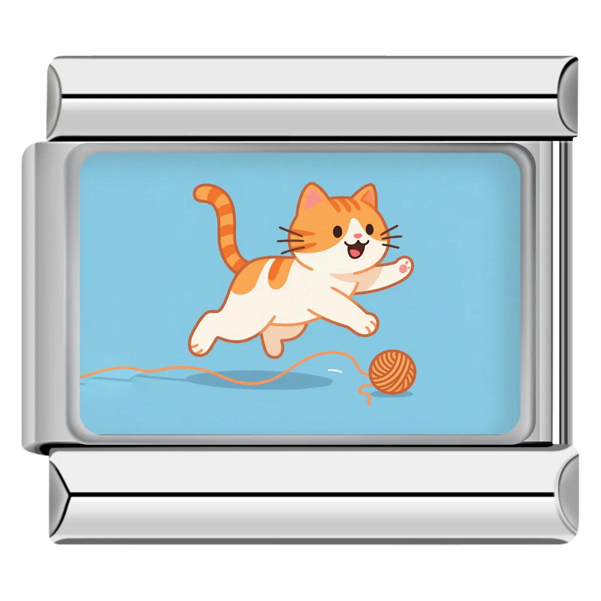 Orange cat playing with yarn on blue background italian charm for custom italian charm bracelets