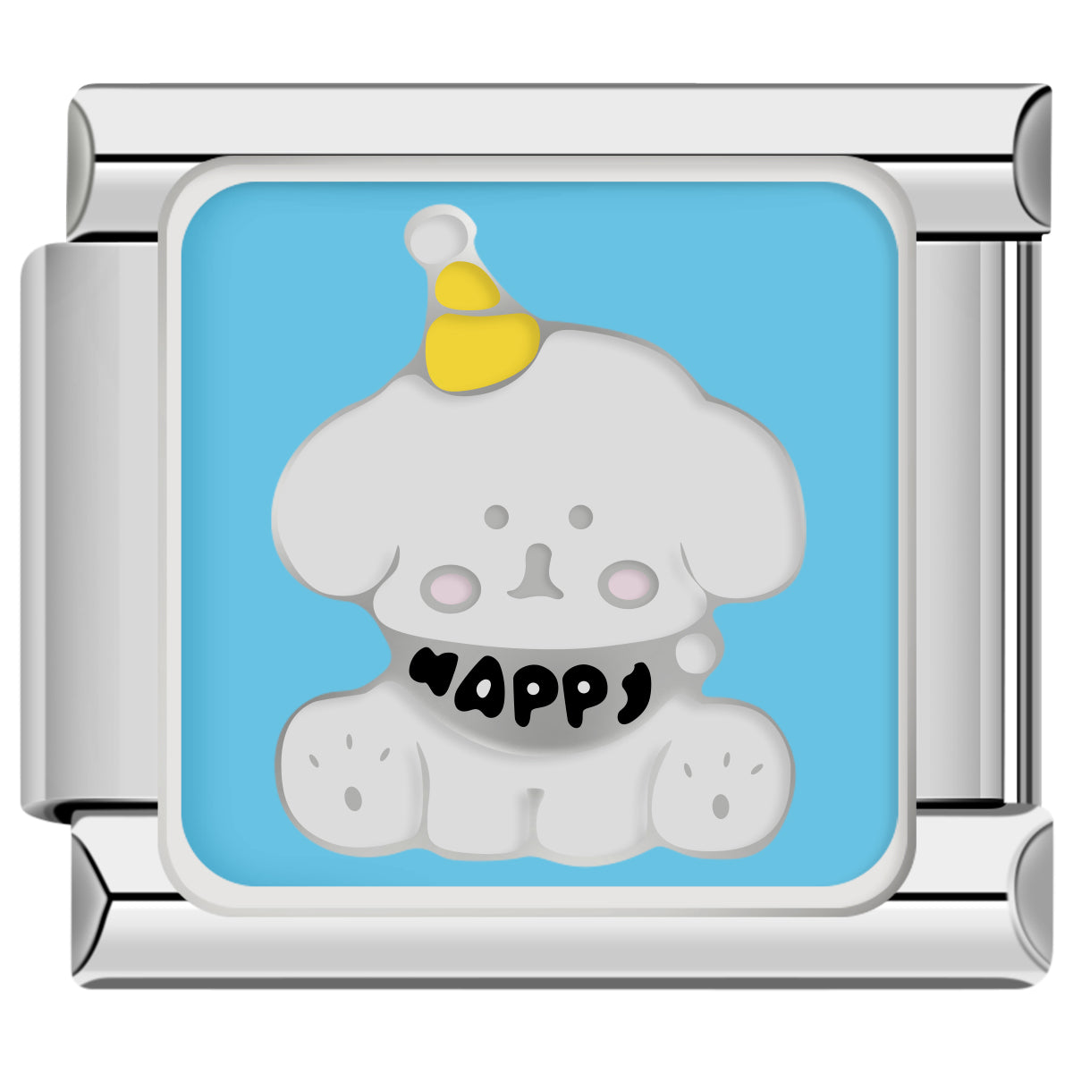 Birthday dog charm with party hat for italian charm bracelet celebration pet charm