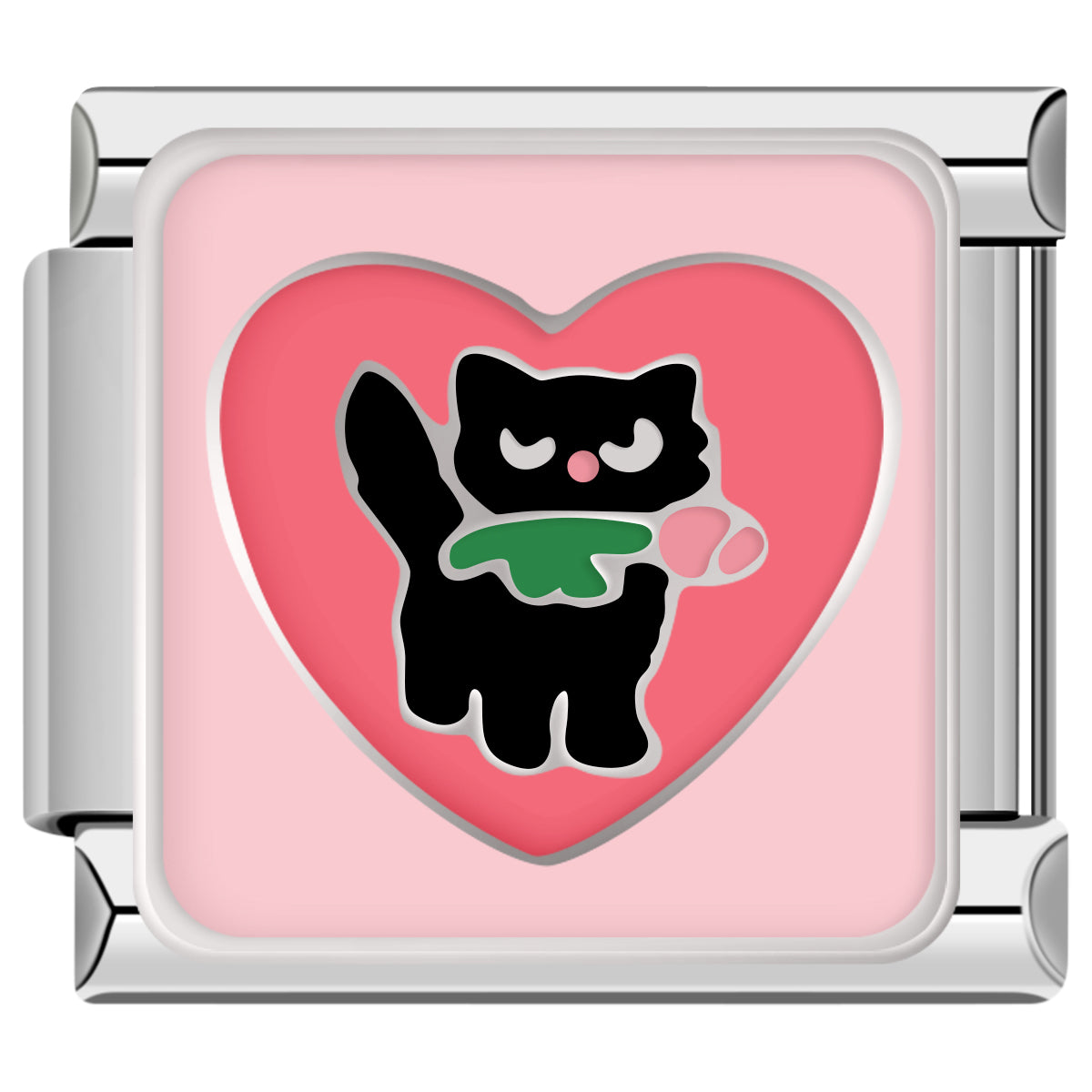 black cat with rose red heart italian charm bracelet pink for women custom bracelet