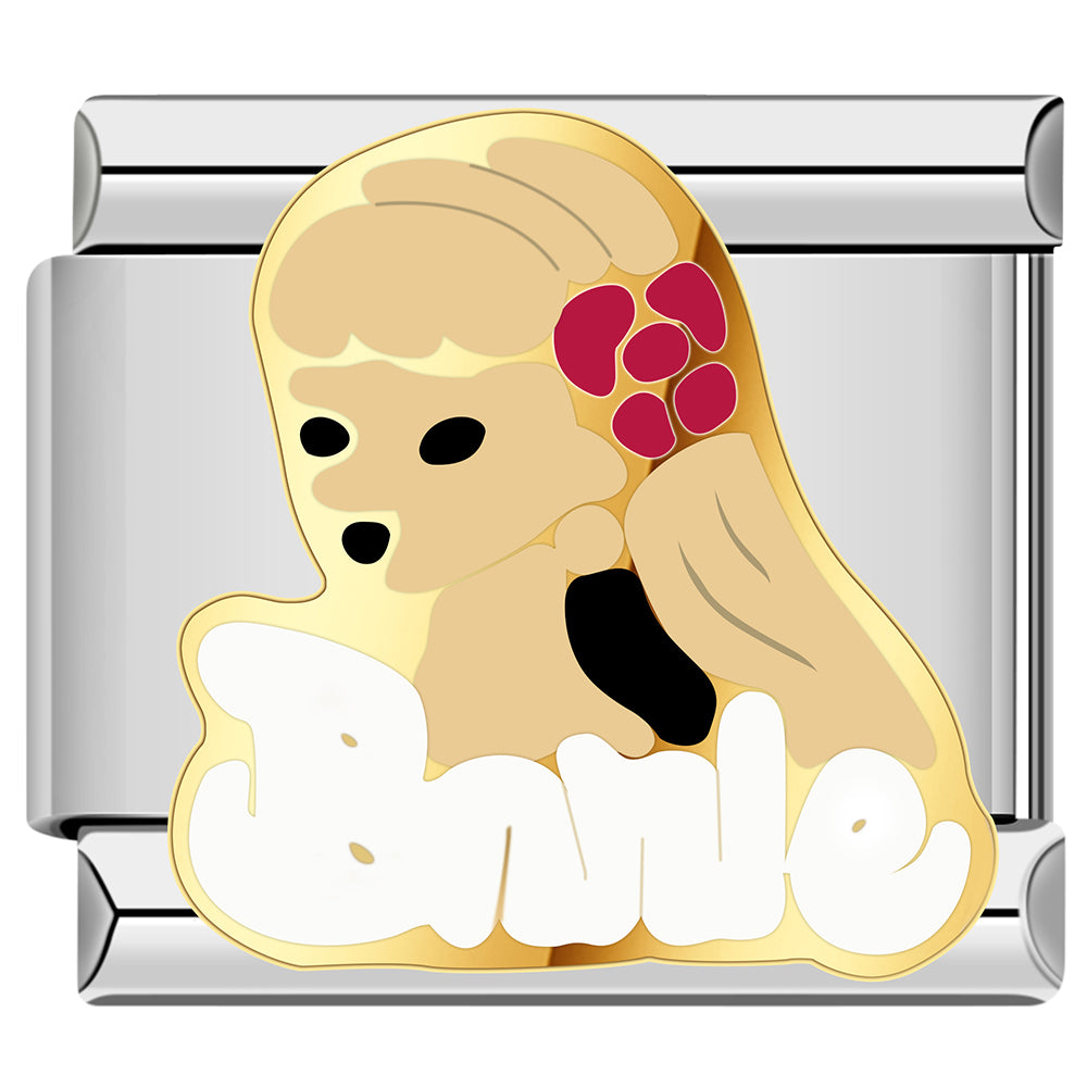 Blonde angel Italian charm with purple flower, Christmas bracelet charm.