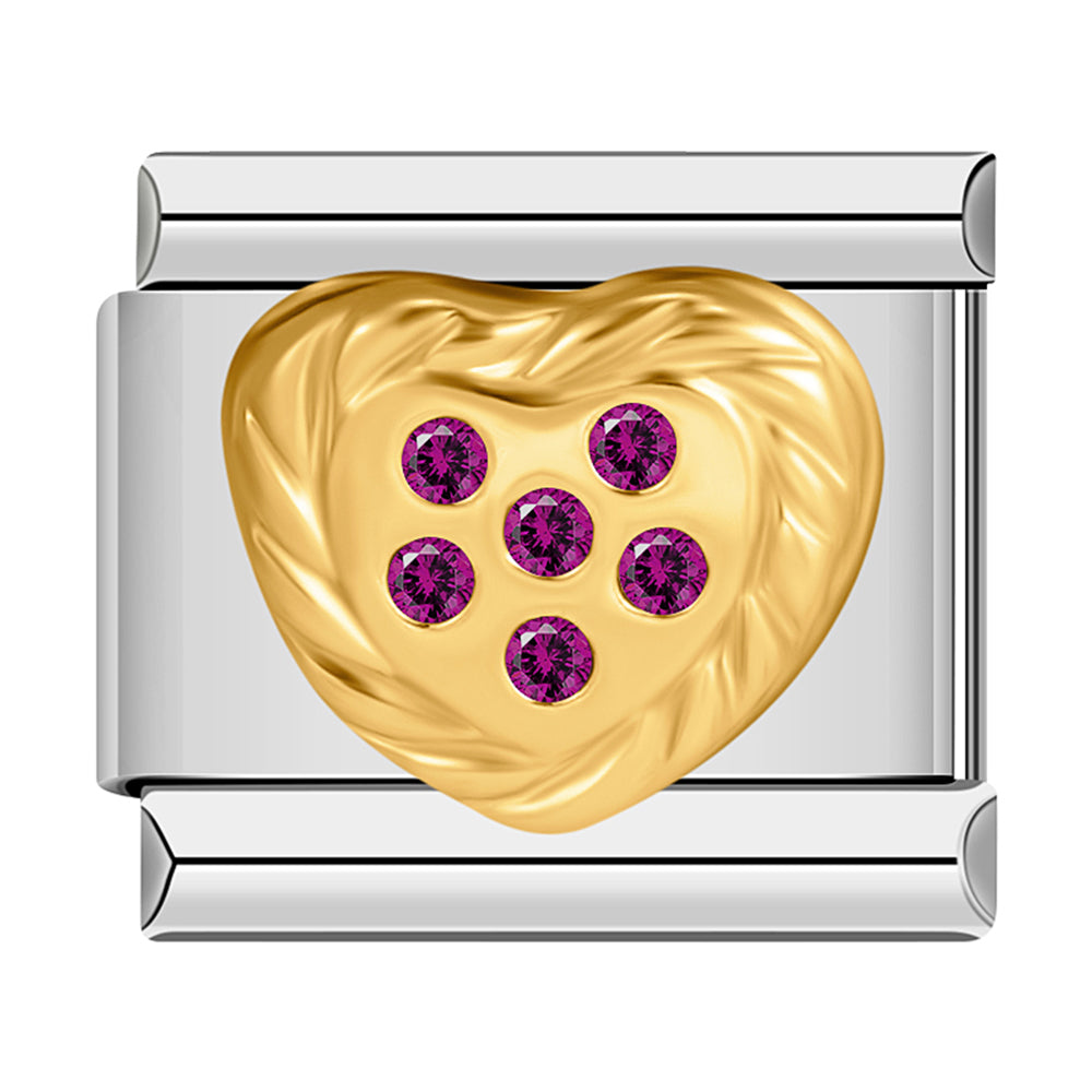 Gold Heart with Purple Stones