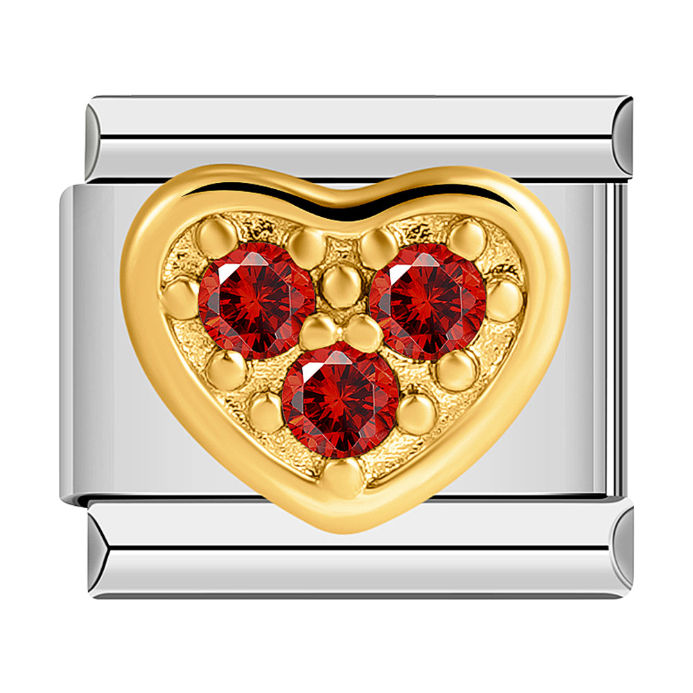 Heart in Gold with Red Stones
