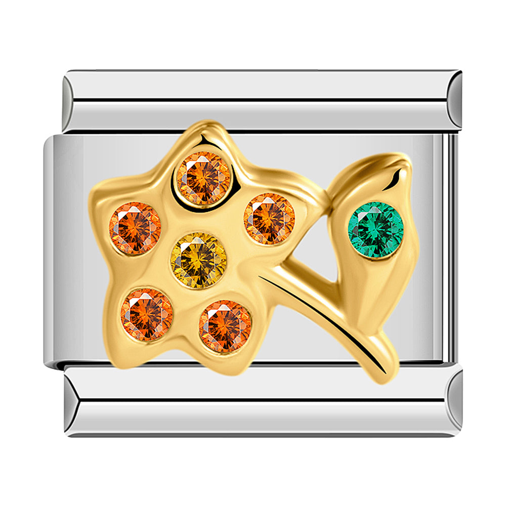 Flower, in Gold and Stones, Red, Orange and Green