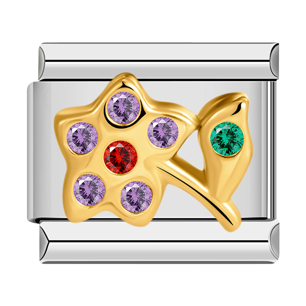 Flower, in Gold and Stones, Red, Purple and Green