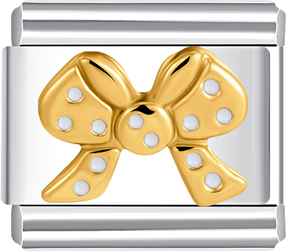 Elegant gold bowknot charm with white stones, perfect for your custom Italian charm bracelet.