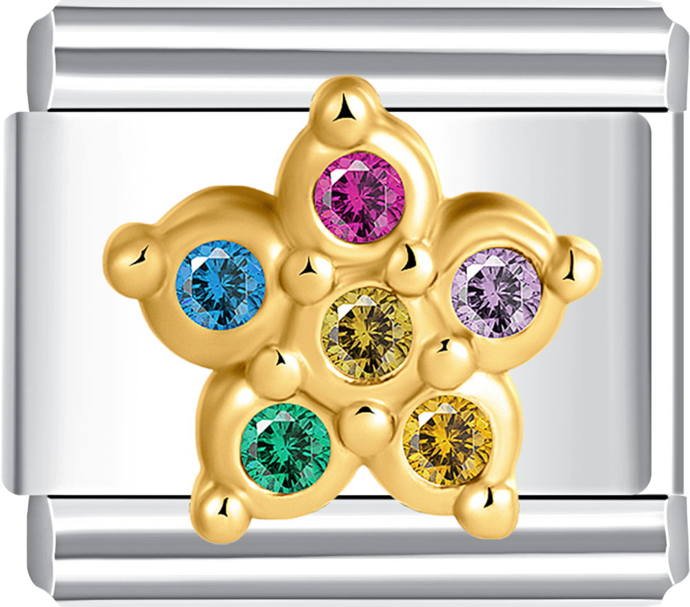 Colorful gold flower charm with multicolor stones, perfect for your custom Italian charm bracelet. 