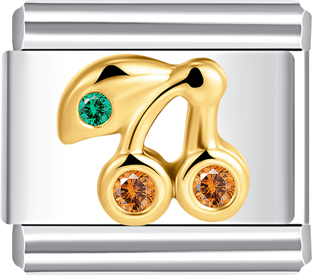 Charming gold cherries with stones, perfect for a personalized Italian charm bracelet.