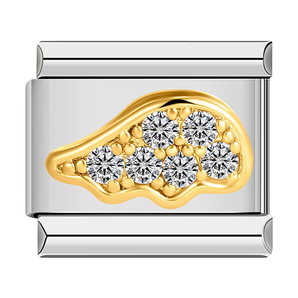 Angel Wing, Gold, White Stones