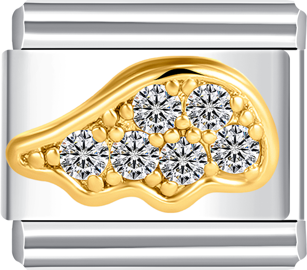 Beautiful gold angel wing charm with white stones, ideal for your custom Italian charm bracelet. 