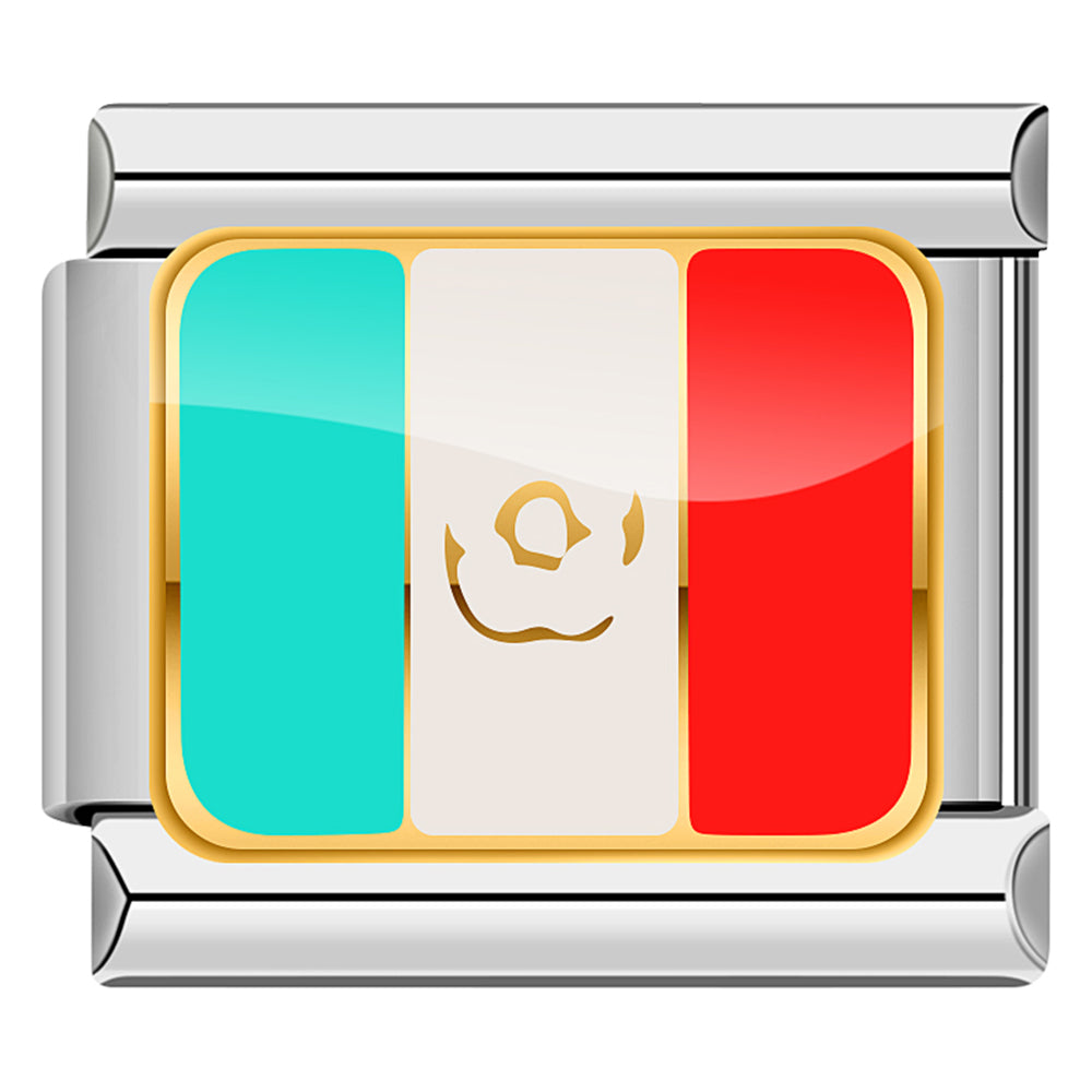 Mexico Flag, on Silver