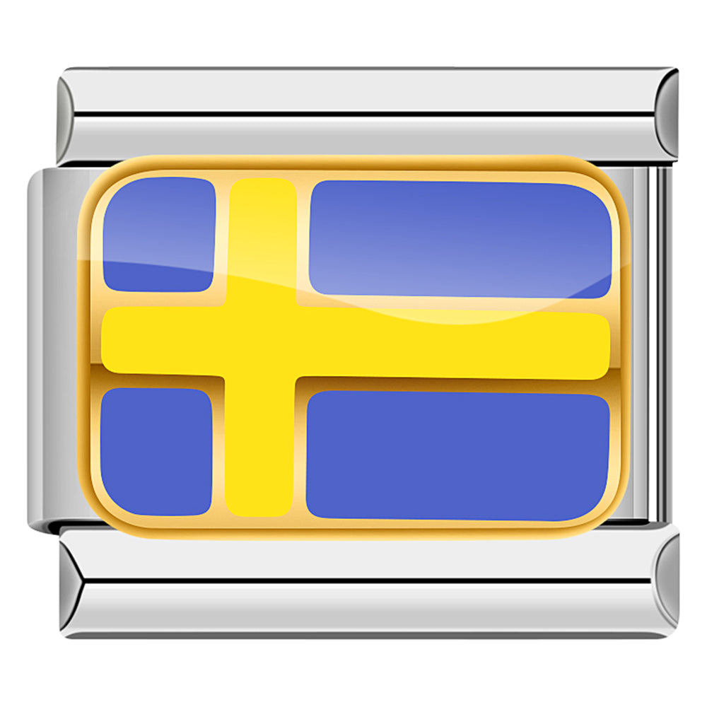 Sweden Flag, on Silver