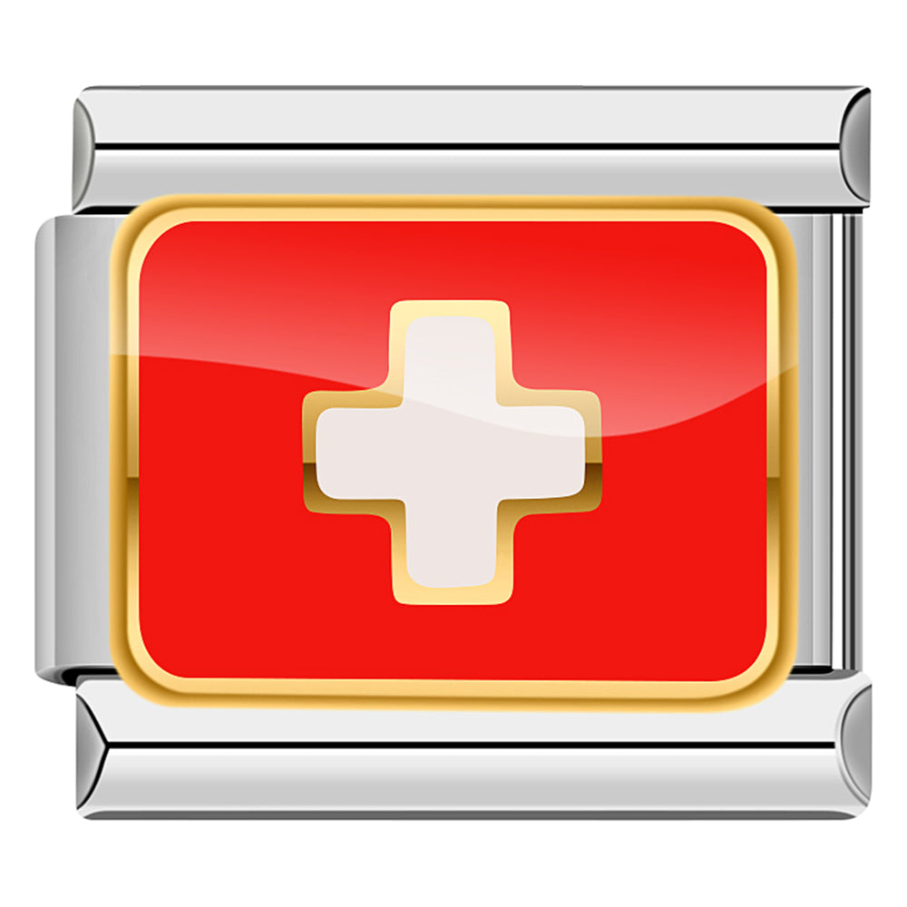 Switzerland Flag, on Silver