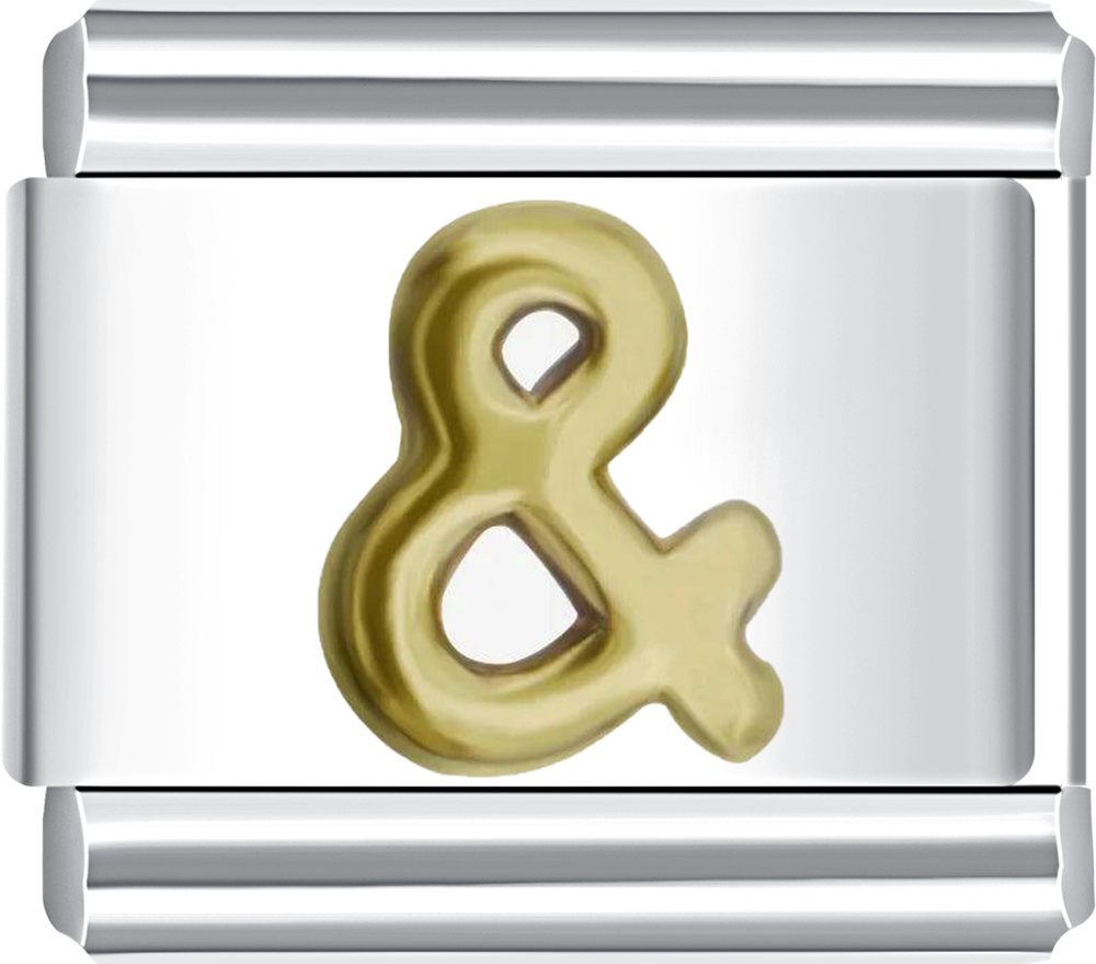 Silver charm with a gold ampersand symbol 