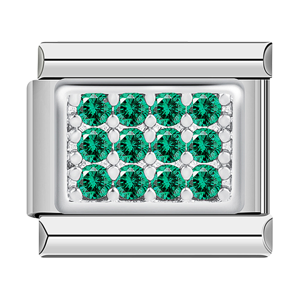 Silver Plate Pave Green Stones