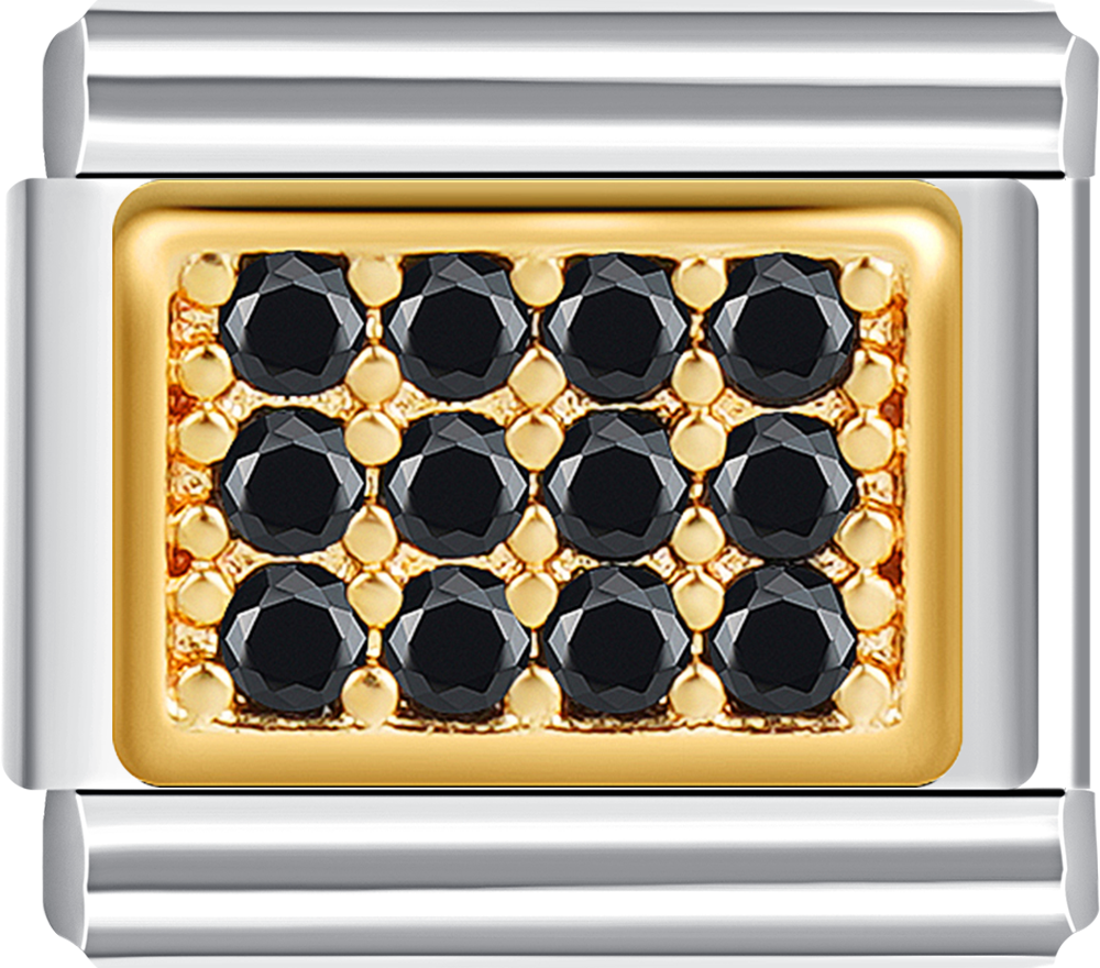 Luxurious gold charm featuring sleek black stones, perfect for a custom Italian charm bracelet. 