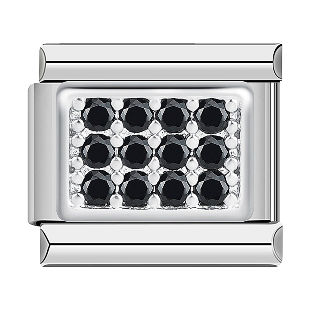 Silver Plate Pave Black Stones