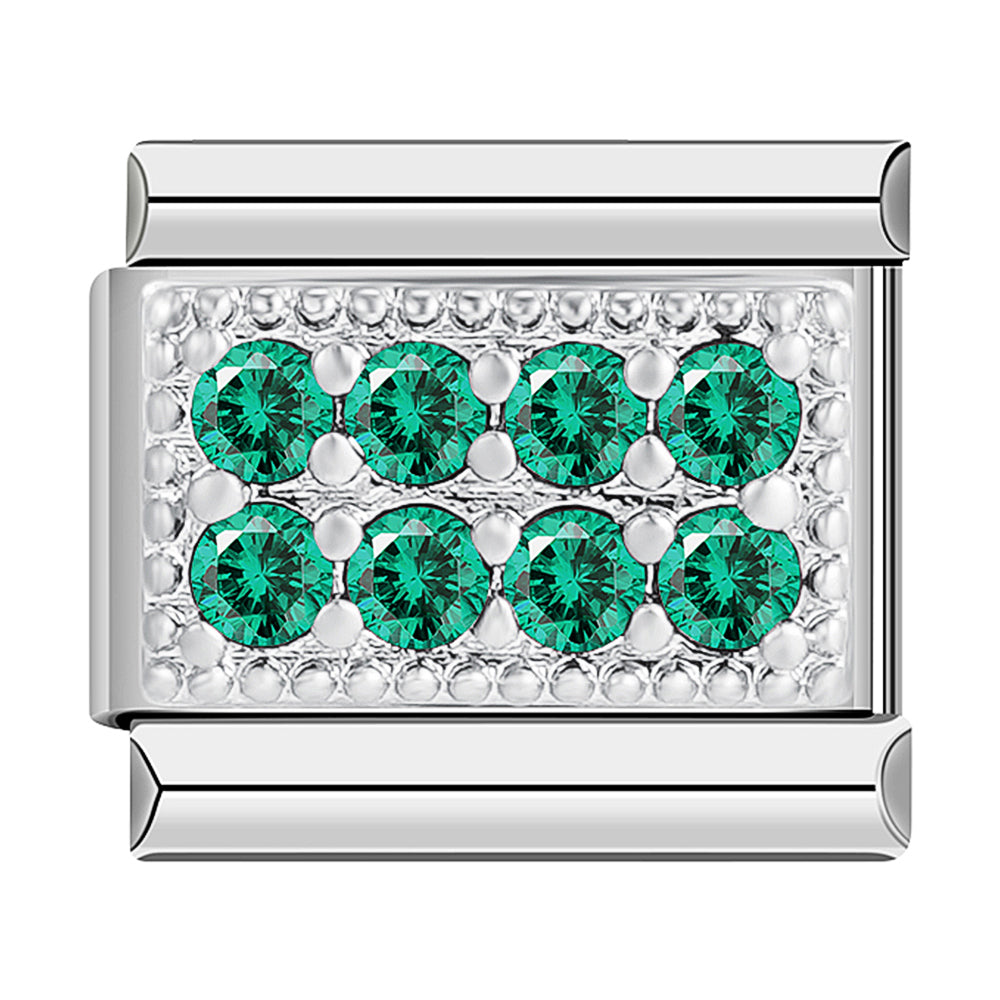 Silver Plate with 8 Green Stones