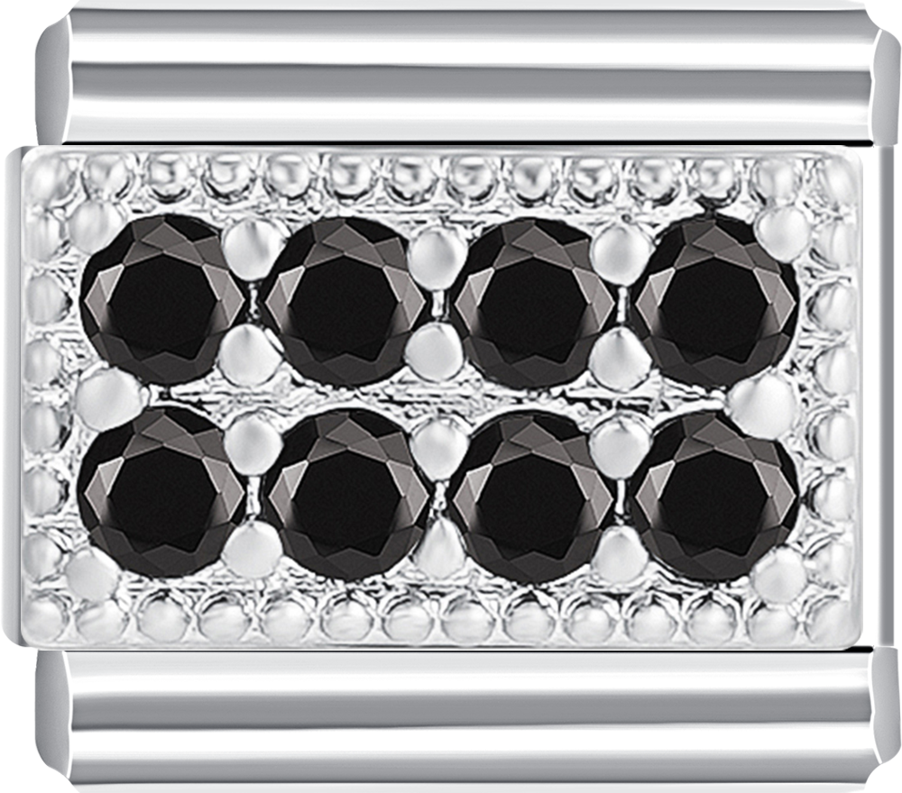 Silver charm with 8 black stones, adding an edgy touch to your stainless steel charm bracelet.