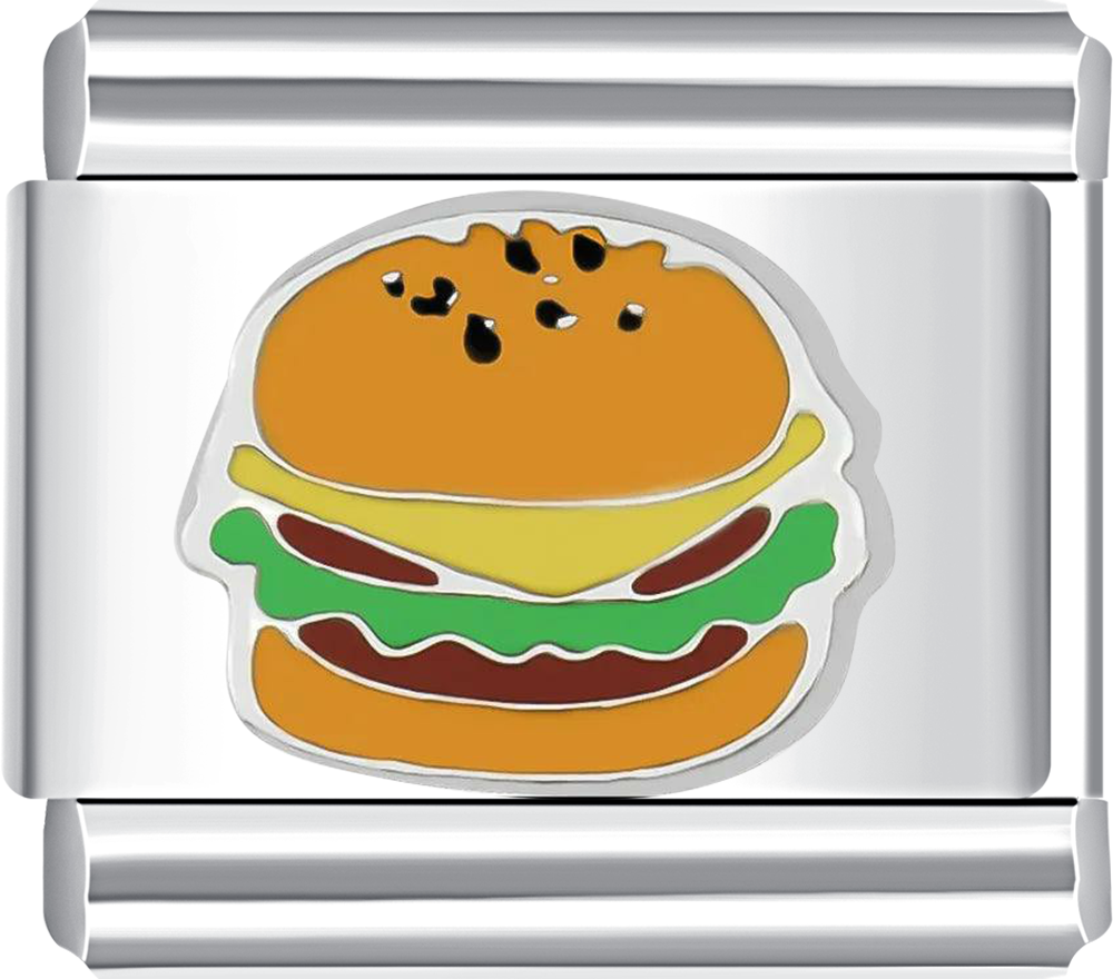 Burger Italian charm bracelet from CHARMSDIY! Featuring a fun burger design on durable stainless steel, perfect for food lovers.