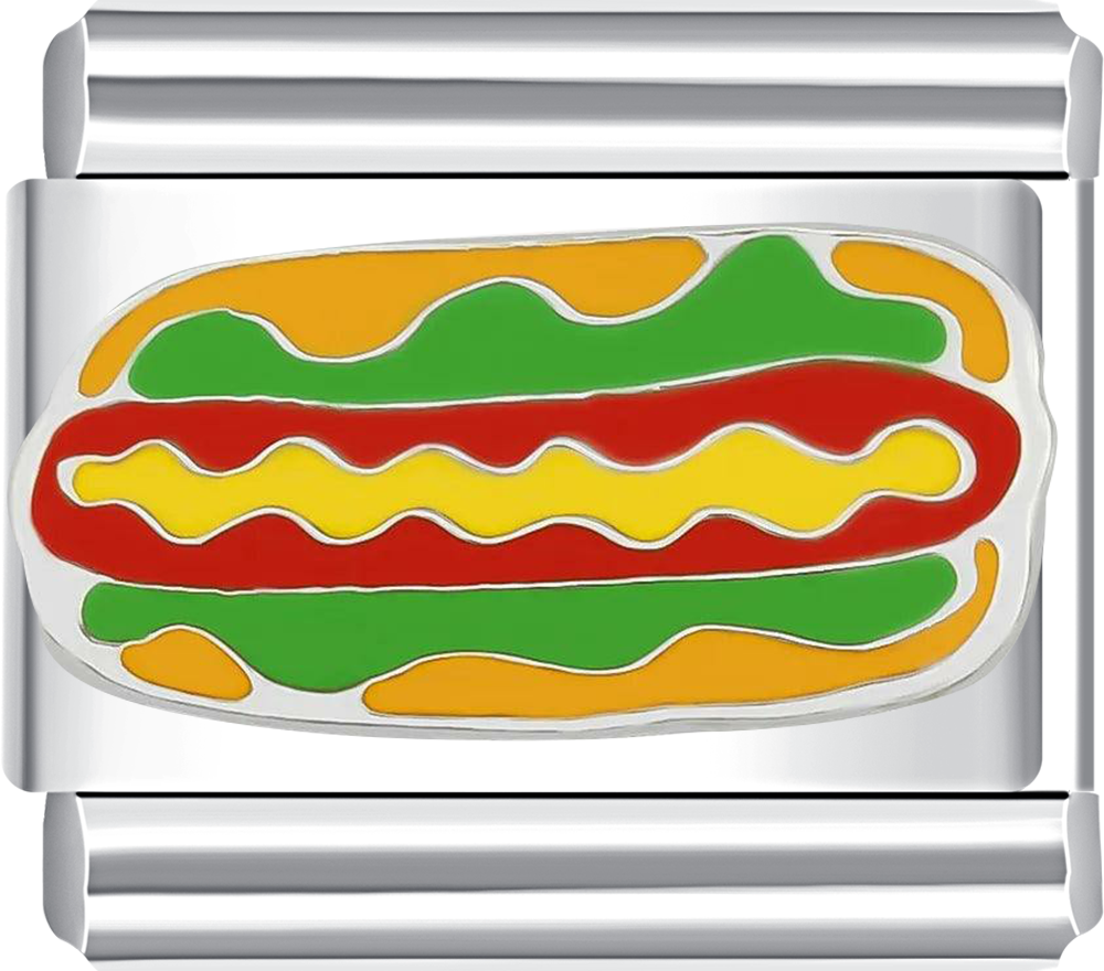 Hot Dog Italian charm bracelet from CHARMSDIY! Featuring a fun hot dog design on durable stainless steel