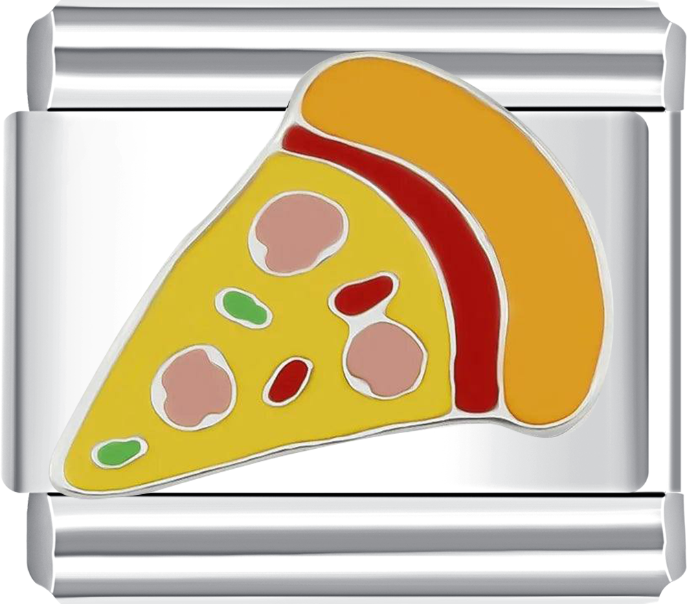 Silver charm with a colorful slice of pizza design 