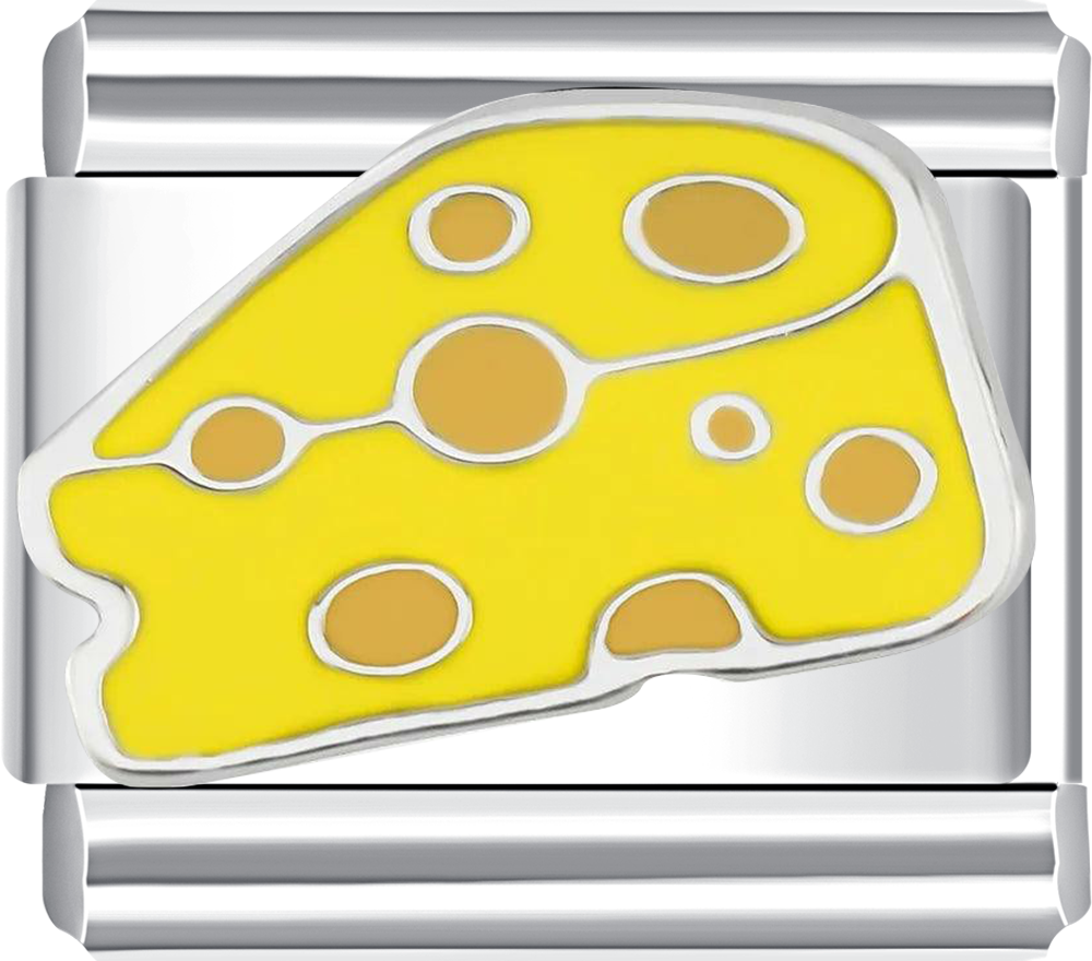 Silver charm with a yellow cheese design 