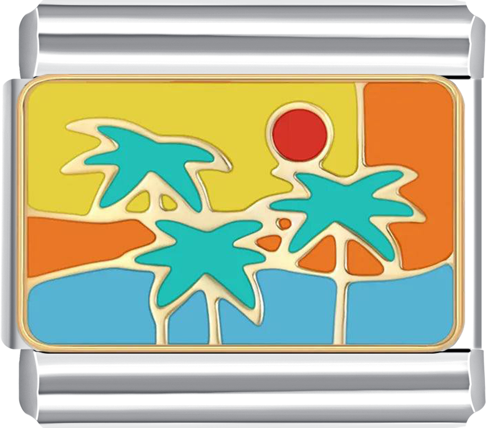 Metallic charm with colorful palm tree and sun design