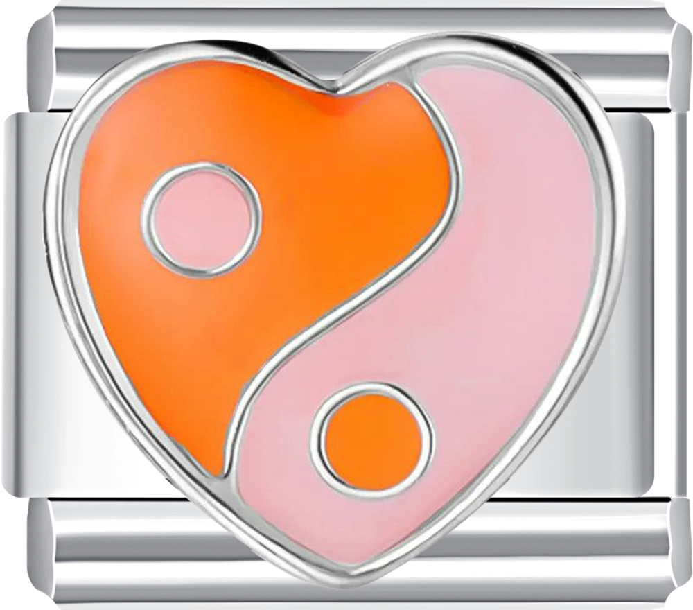 Heart-shaped charm with orange and pink design