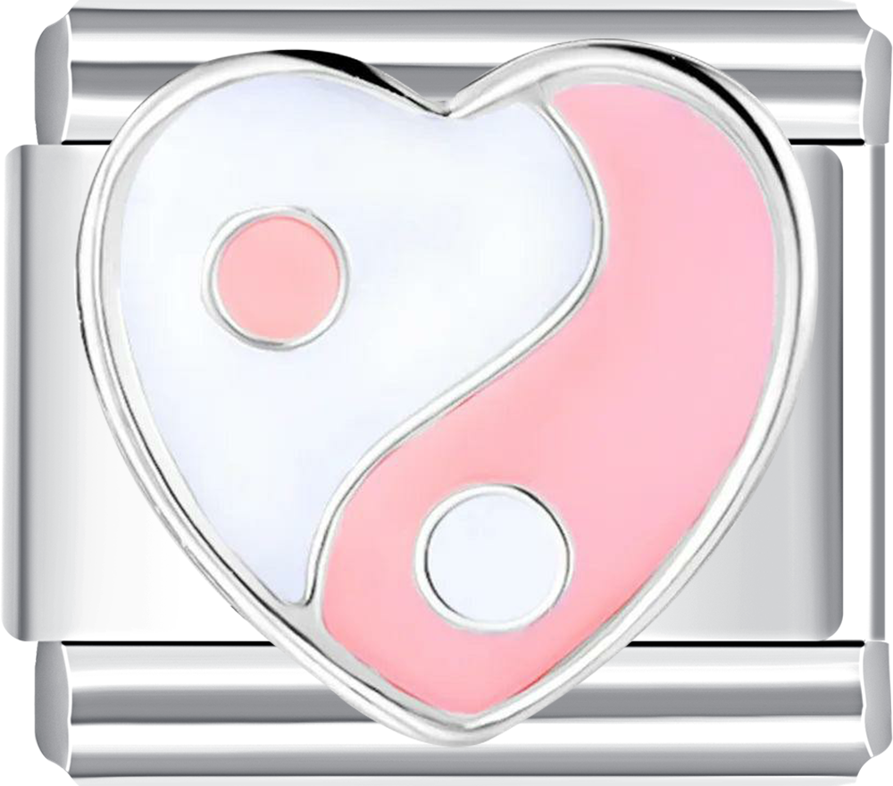Heart-shaped charm with pink and white sections