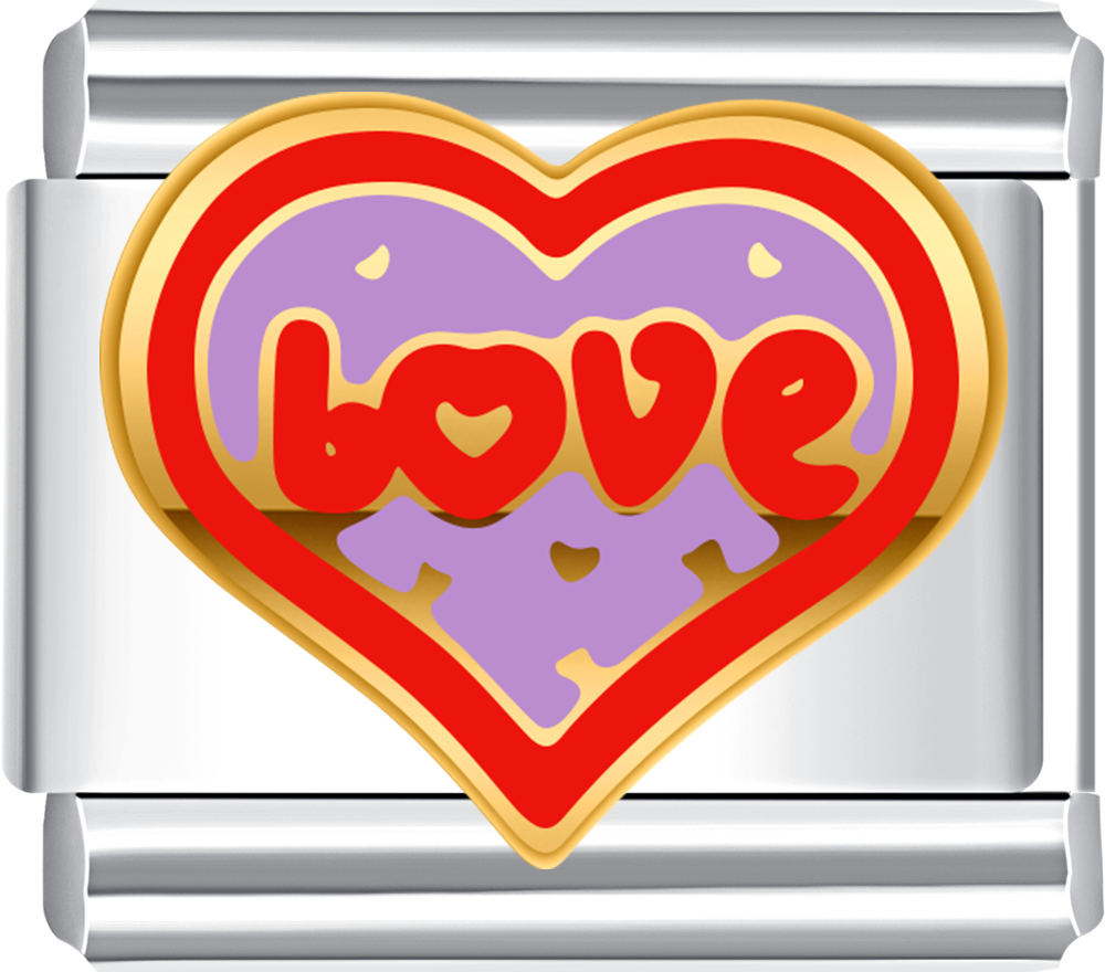 Love Heart Italian charm bracelet at CHARMSDIY! Featuring purple and red hearts on durable stainless steel